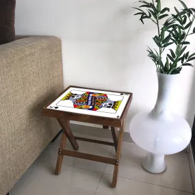 Folding Side Table - Teak Wood - Playing Cards King
