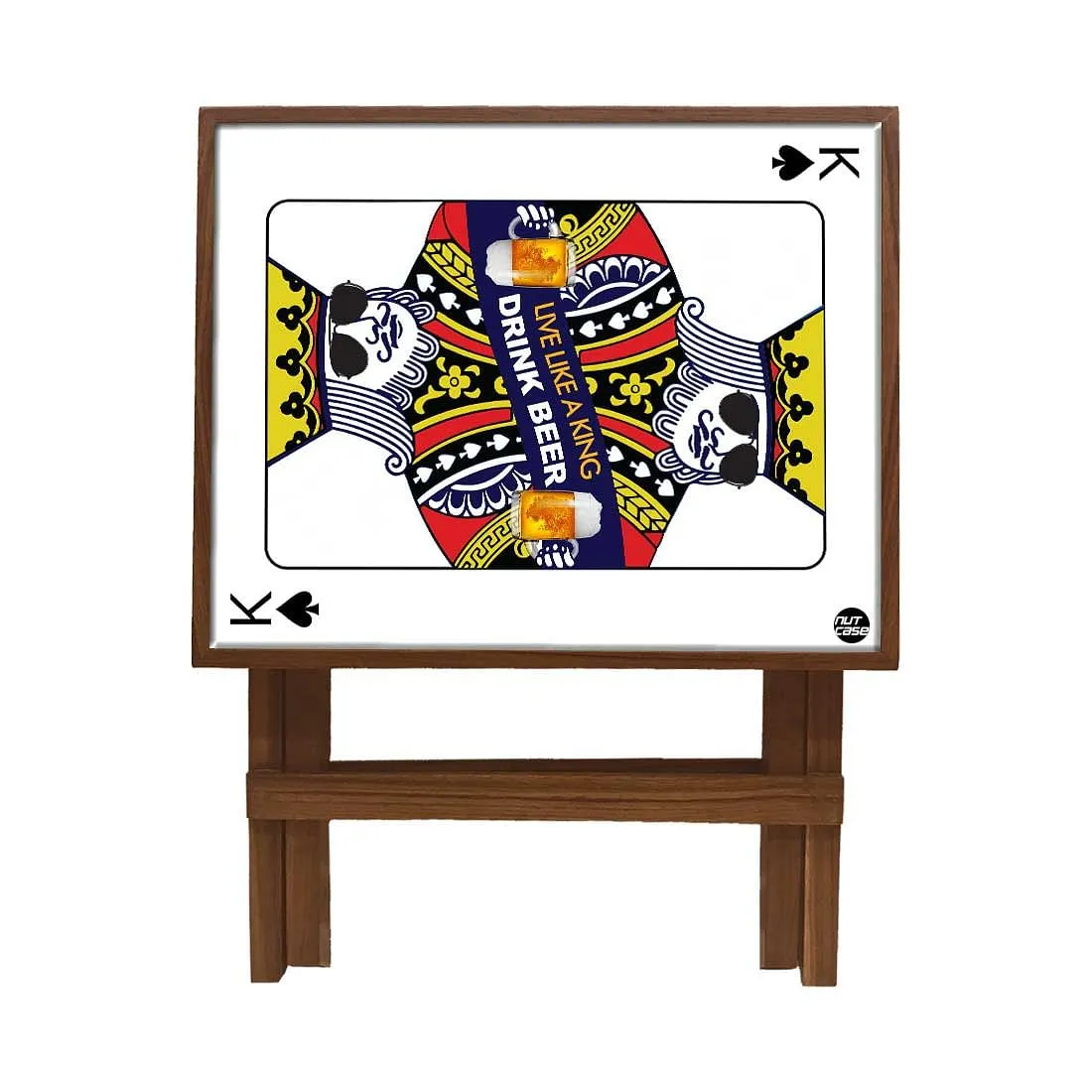 Folding Side Table - Teak Wood - Playing Cards King