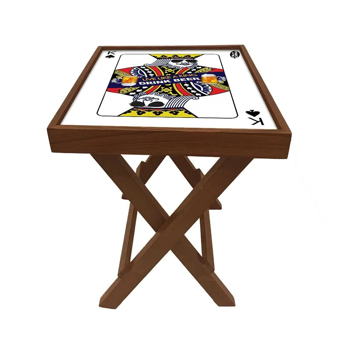 Folding Side Table - Teak Wood - Playing Cards King