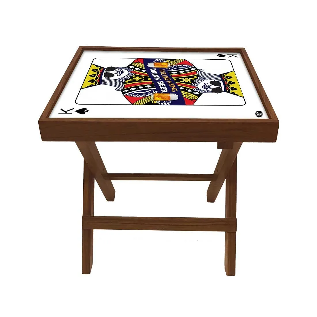Folding Side Table - Teak Wood - Playing Cards King