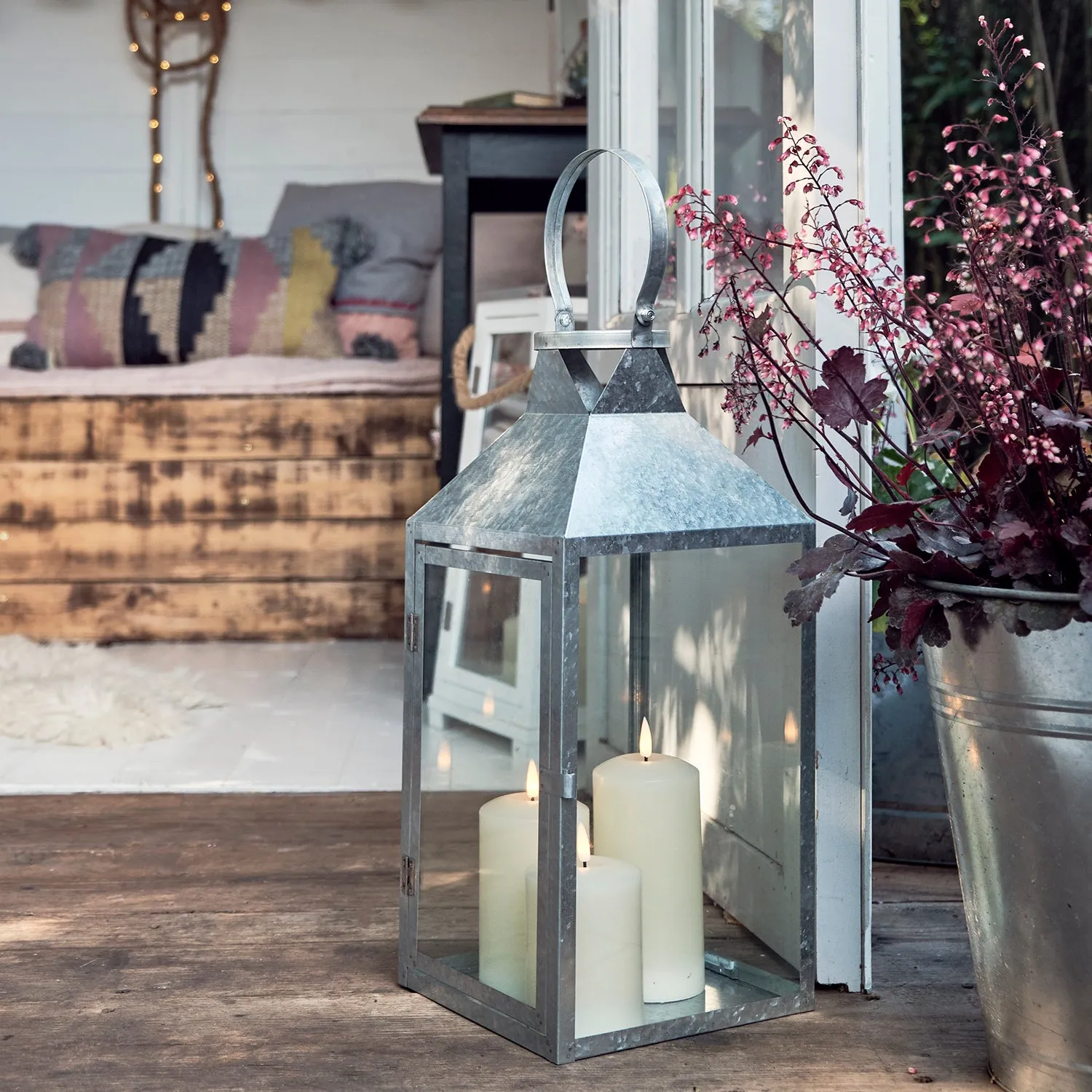 Hayle Large Metal Outdoor Lantern with TruGlow® Candle Trio