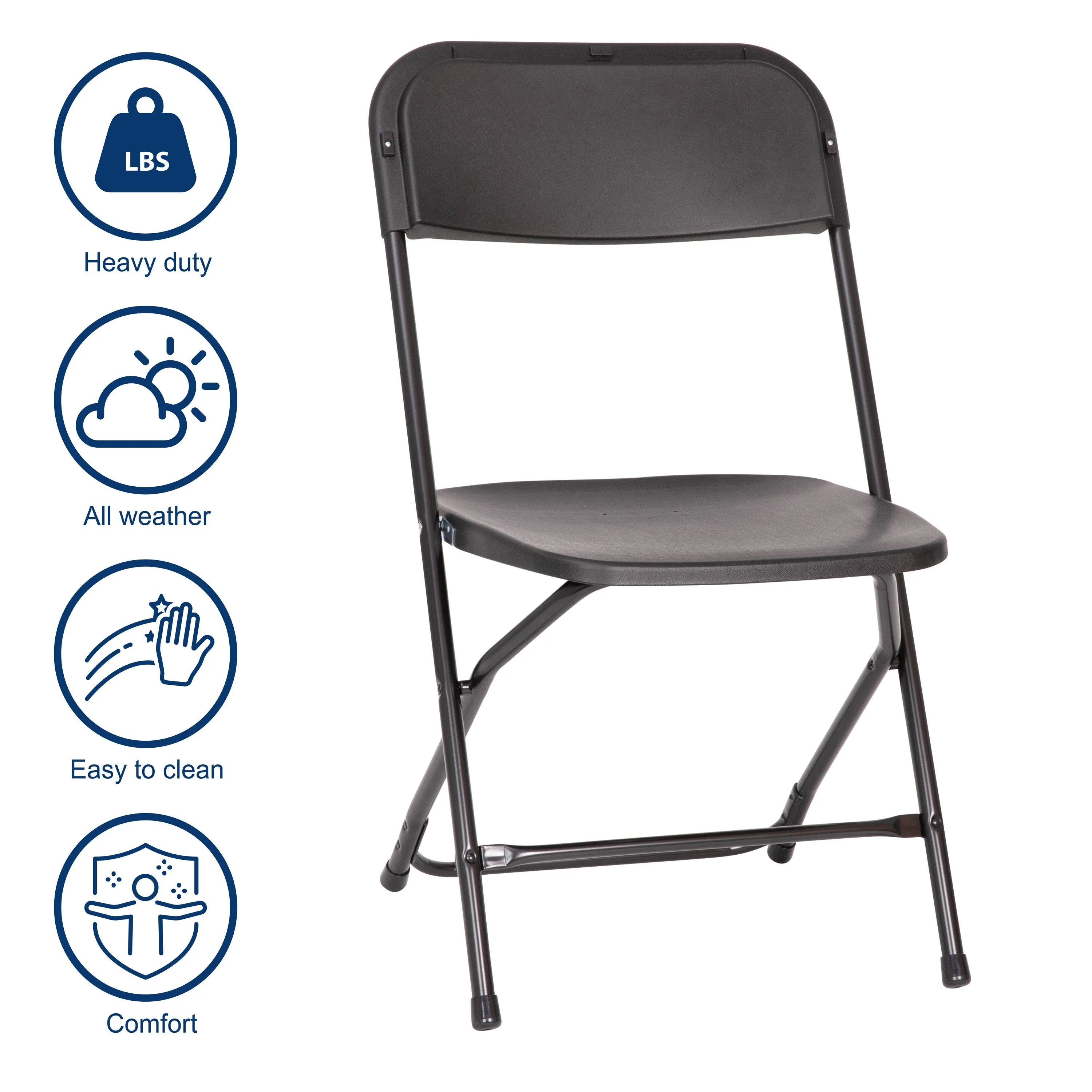 Hercules Big and Tall Commercial Folding Chair - Extra Wide 650LB. Capacity - Durable Plastic - Black, 4-Pack