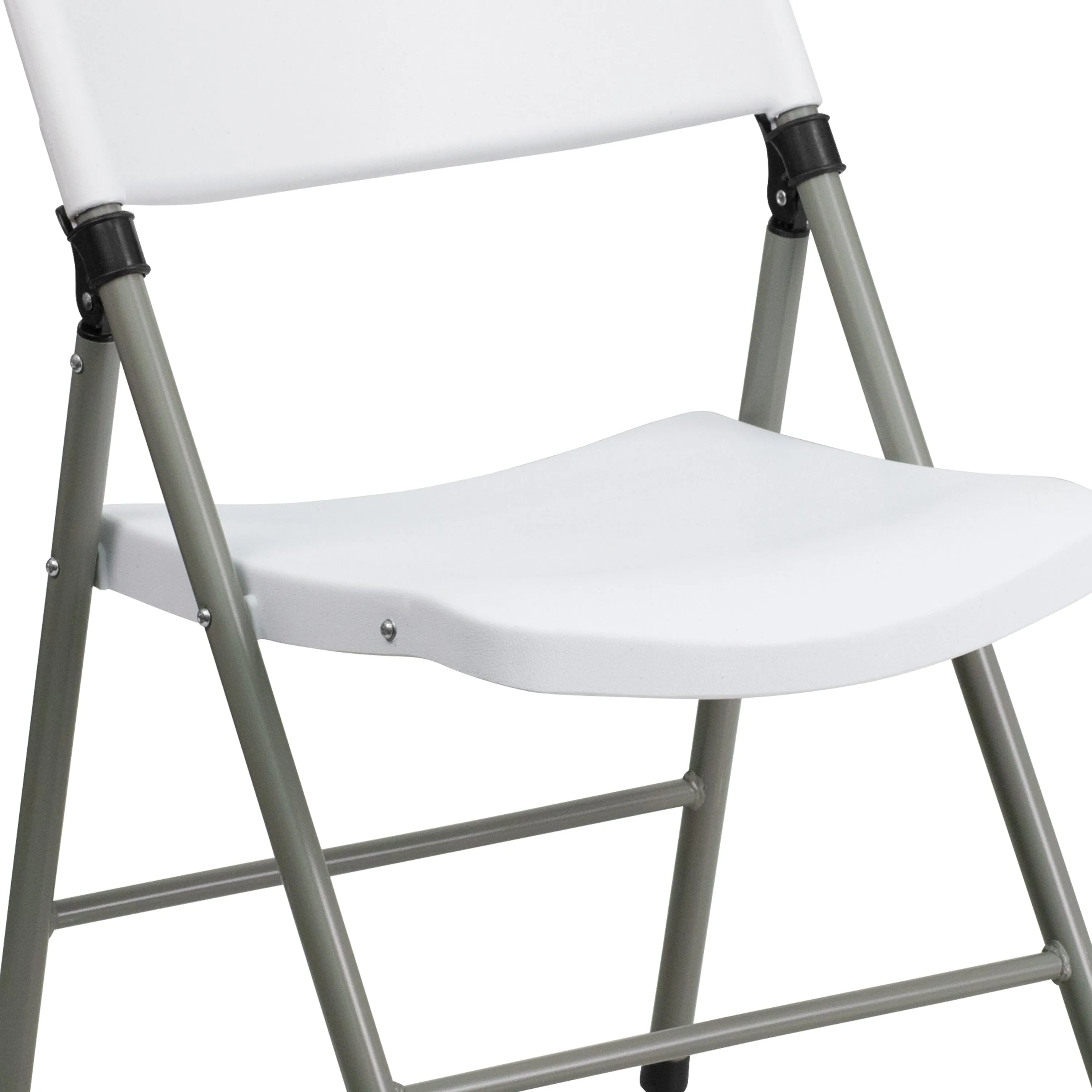HERCULES Series White Plastic Folding Chairs | Set of 2 Lightweight Folding Chairs with Gray Frame