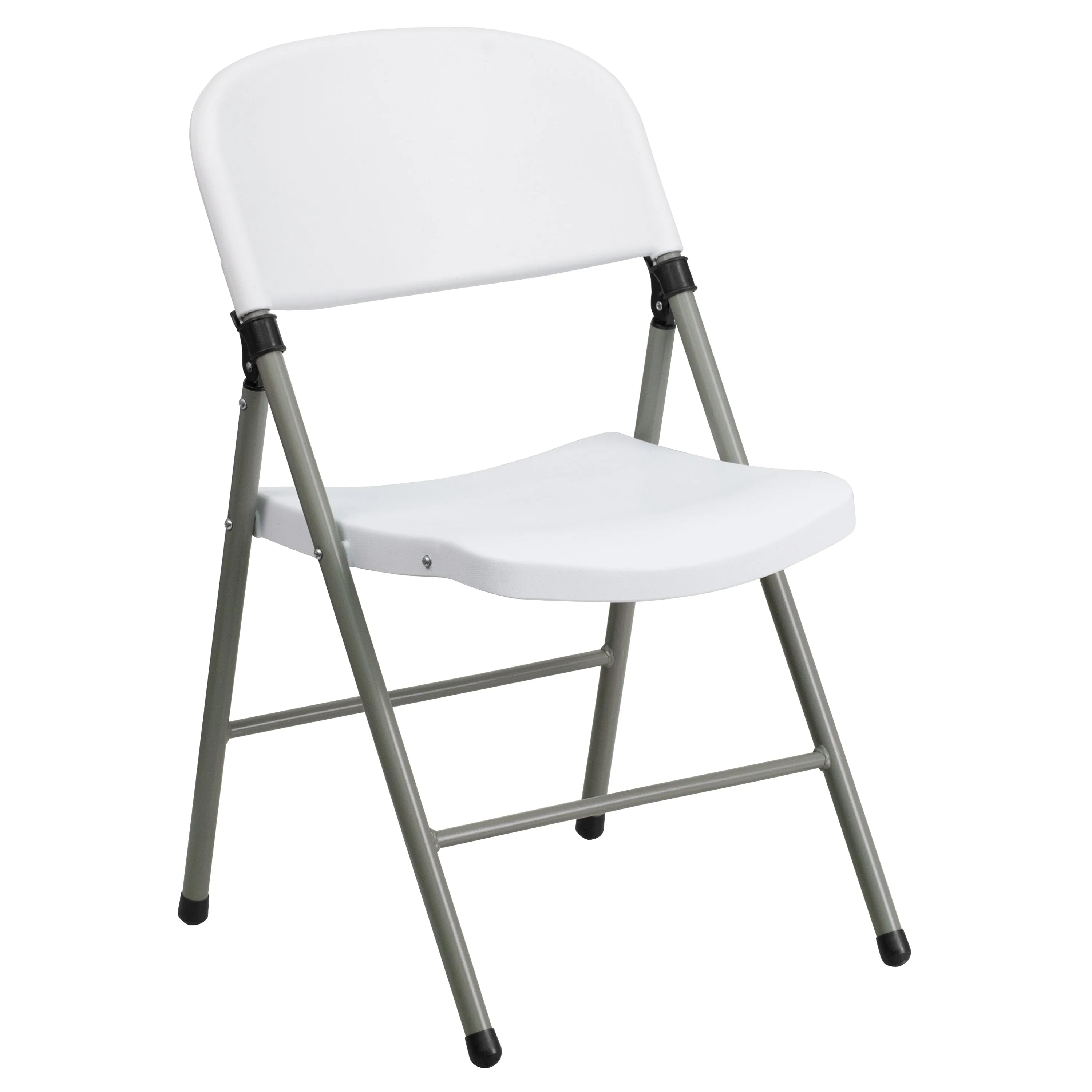 HERCULES Series White Plastic Folding Chairs | Set of 2 Lightweight Folding Chairs with Gray Frame