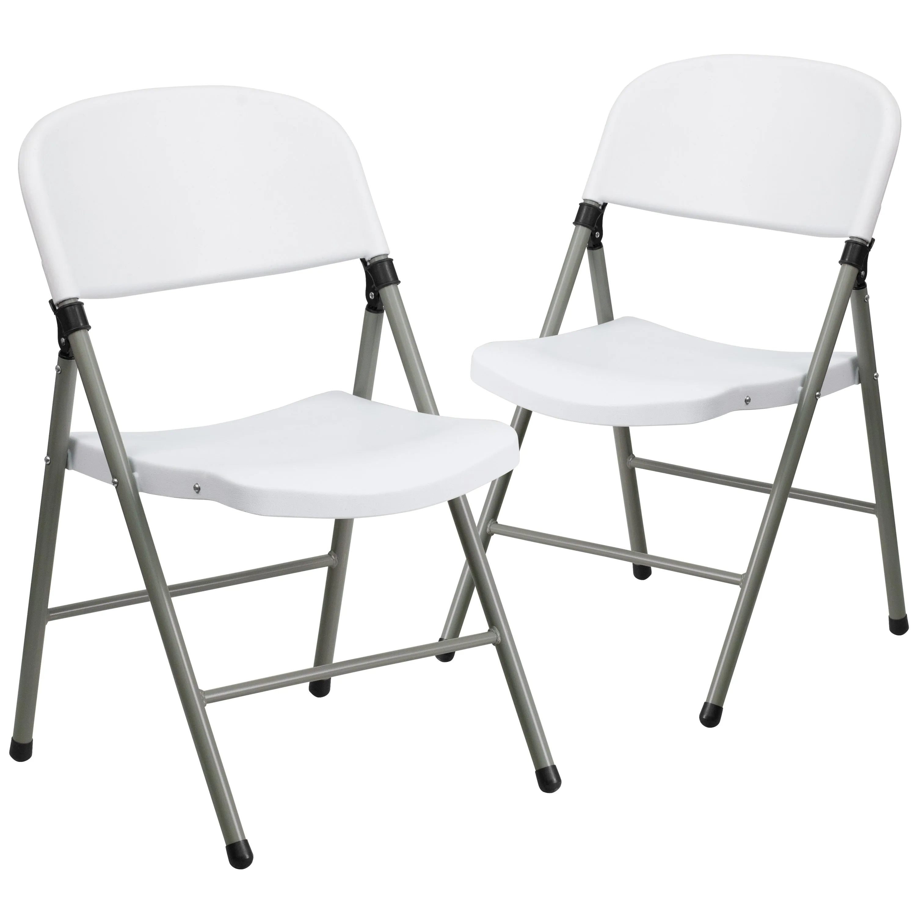 HERCULES Series White Plastic Folding Chairs | Set of 2 Lightweight Folding Chairs with Gray Frame