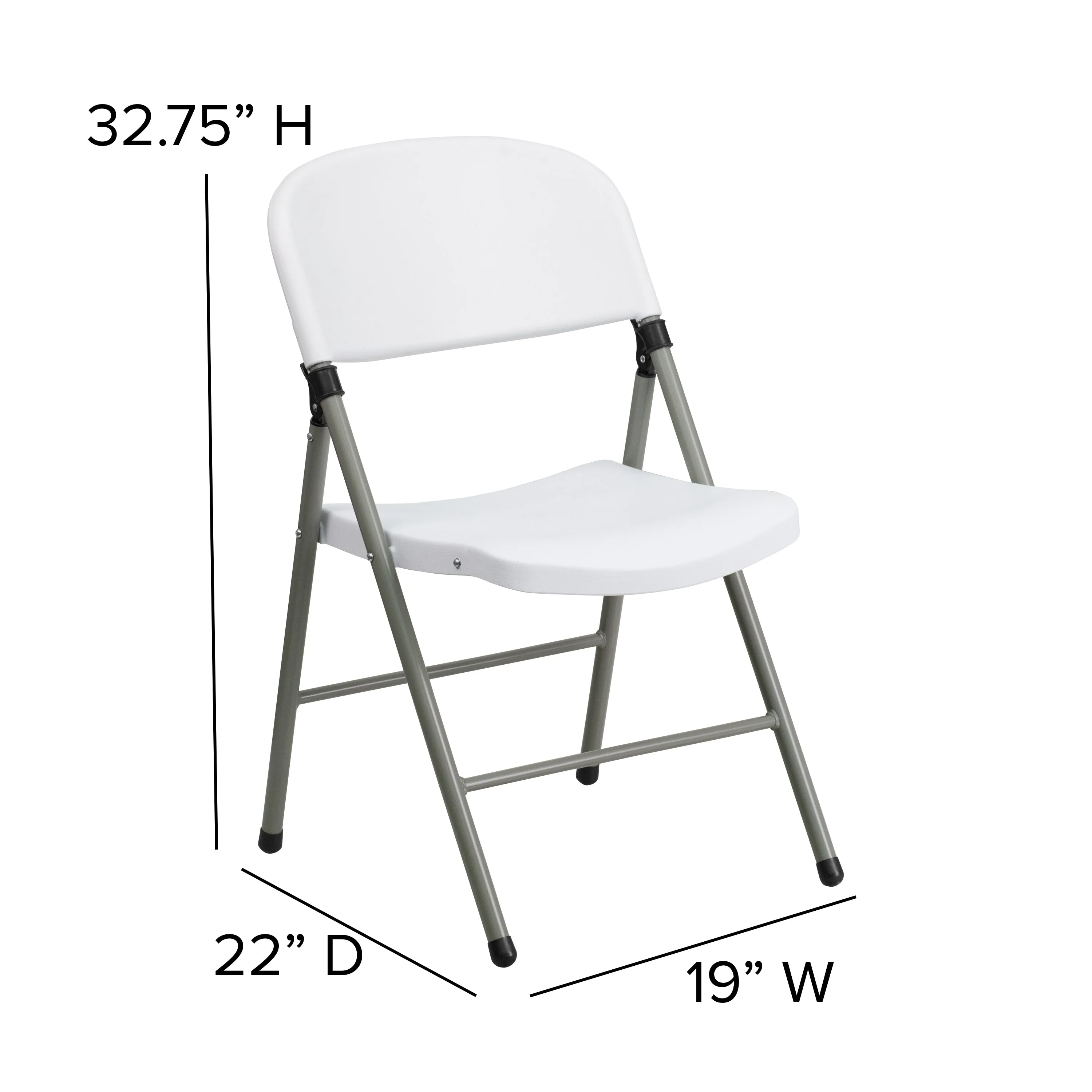 HERCULES Series White Plastic Folding Chairs | Set of 2 Lightweight Folding Chairs with Gray Frame