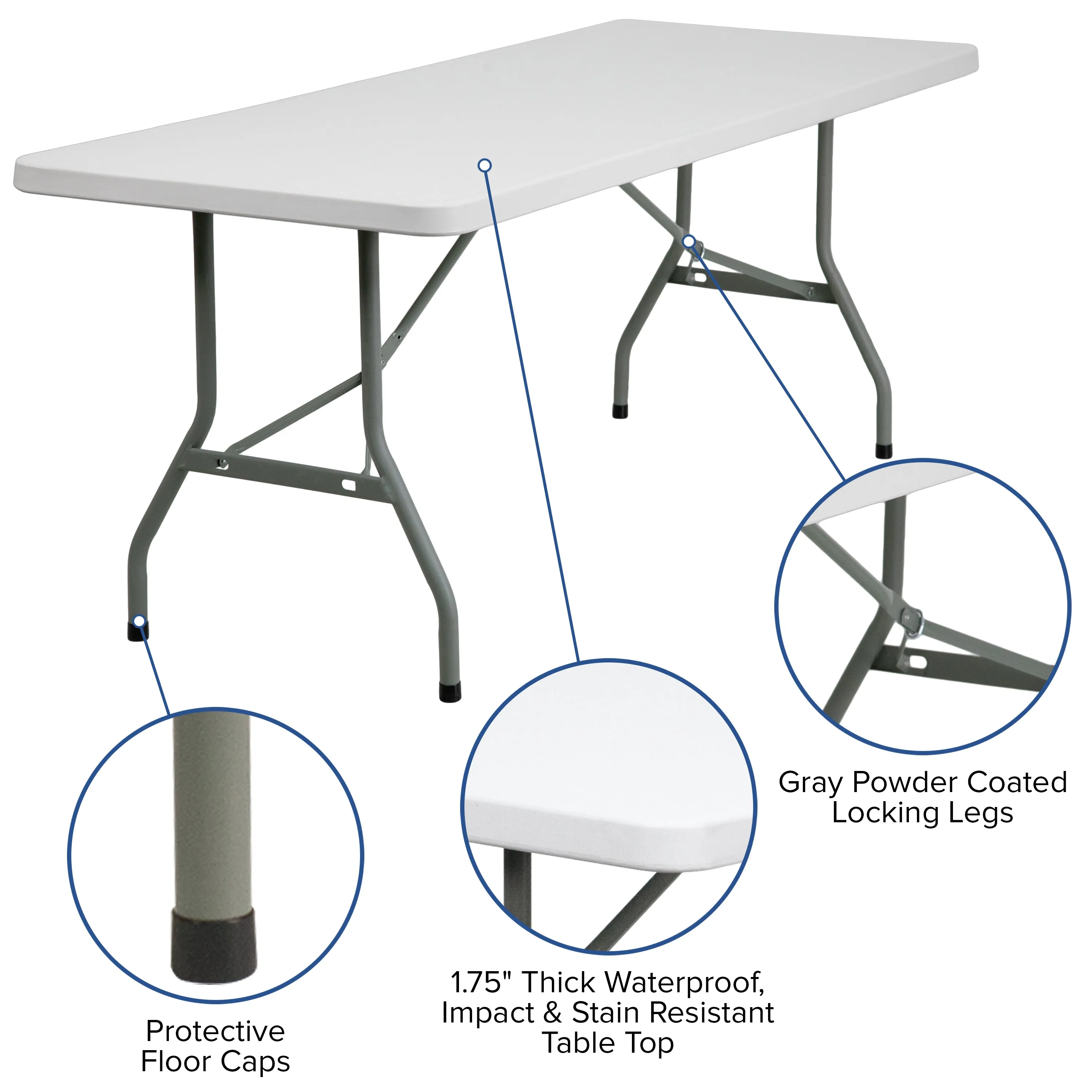 Kathryn 6-Foot Granite White Plastic Folding Table