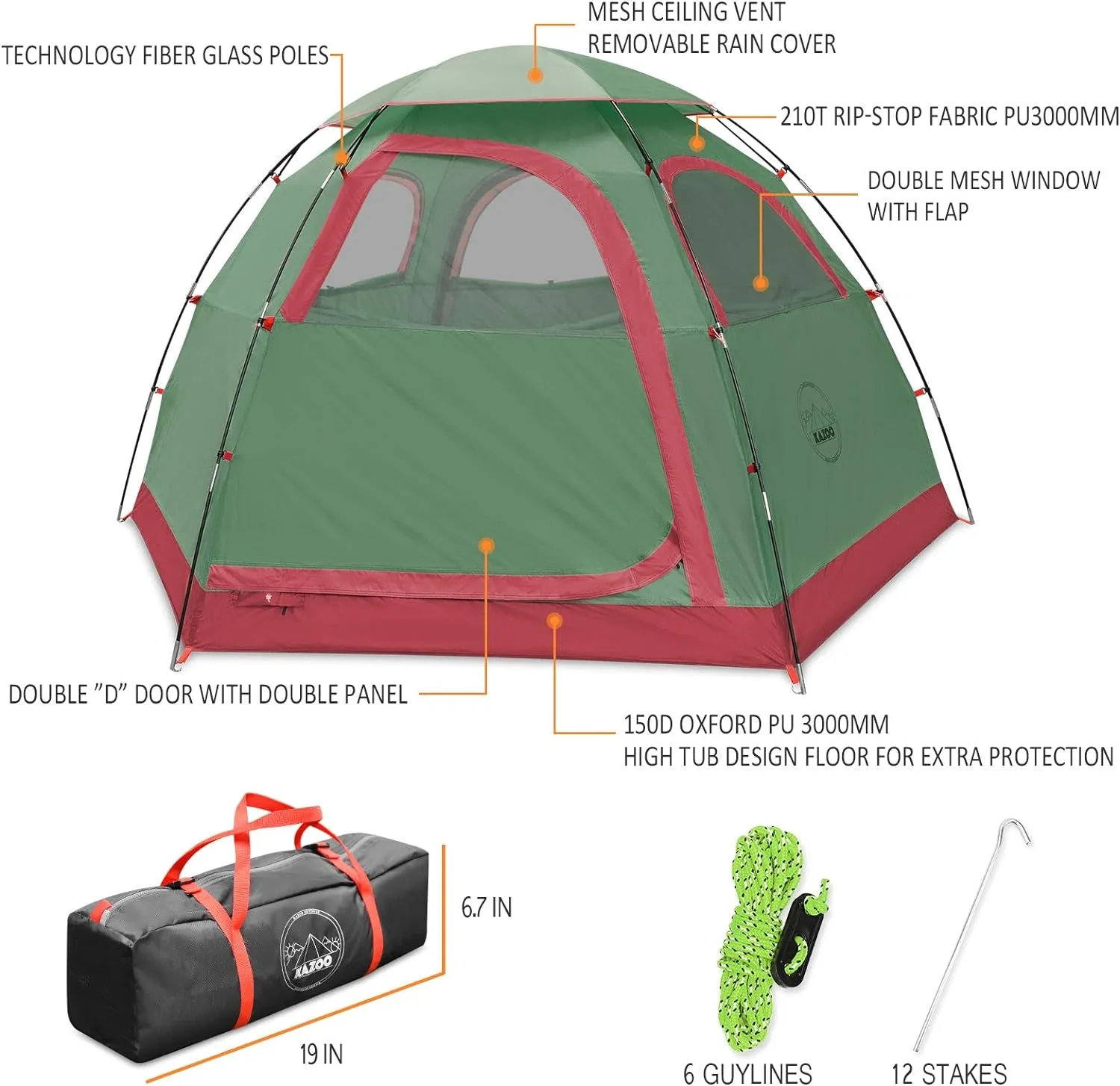 KAZOO Outdoor Camping Tent 2/4 Person Waterproof Camping Tents