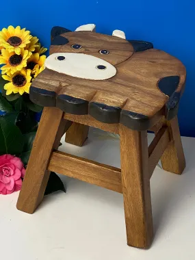Kids Chair Wooden Stool Animal COW Theme Children’s Chair and Toddlers Stepping Stool.