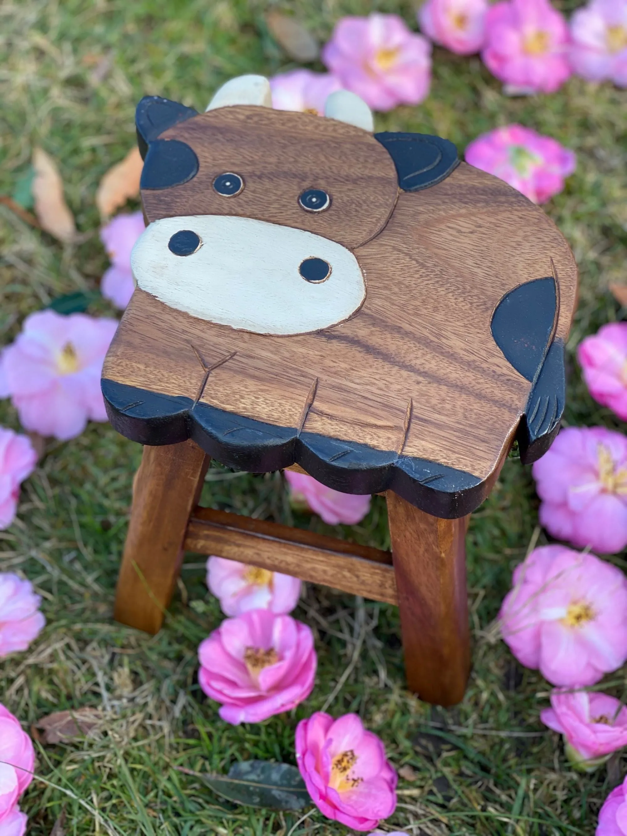 Kids Chair Wooden Stool Animal COW Theme Children’s Chair and Toddlers Stepping Stool.