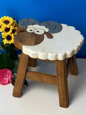 Kids Chair Wooden Stool Animal RAM GOAT Theme Children’s Chair and Toddlers Stepping Stool.