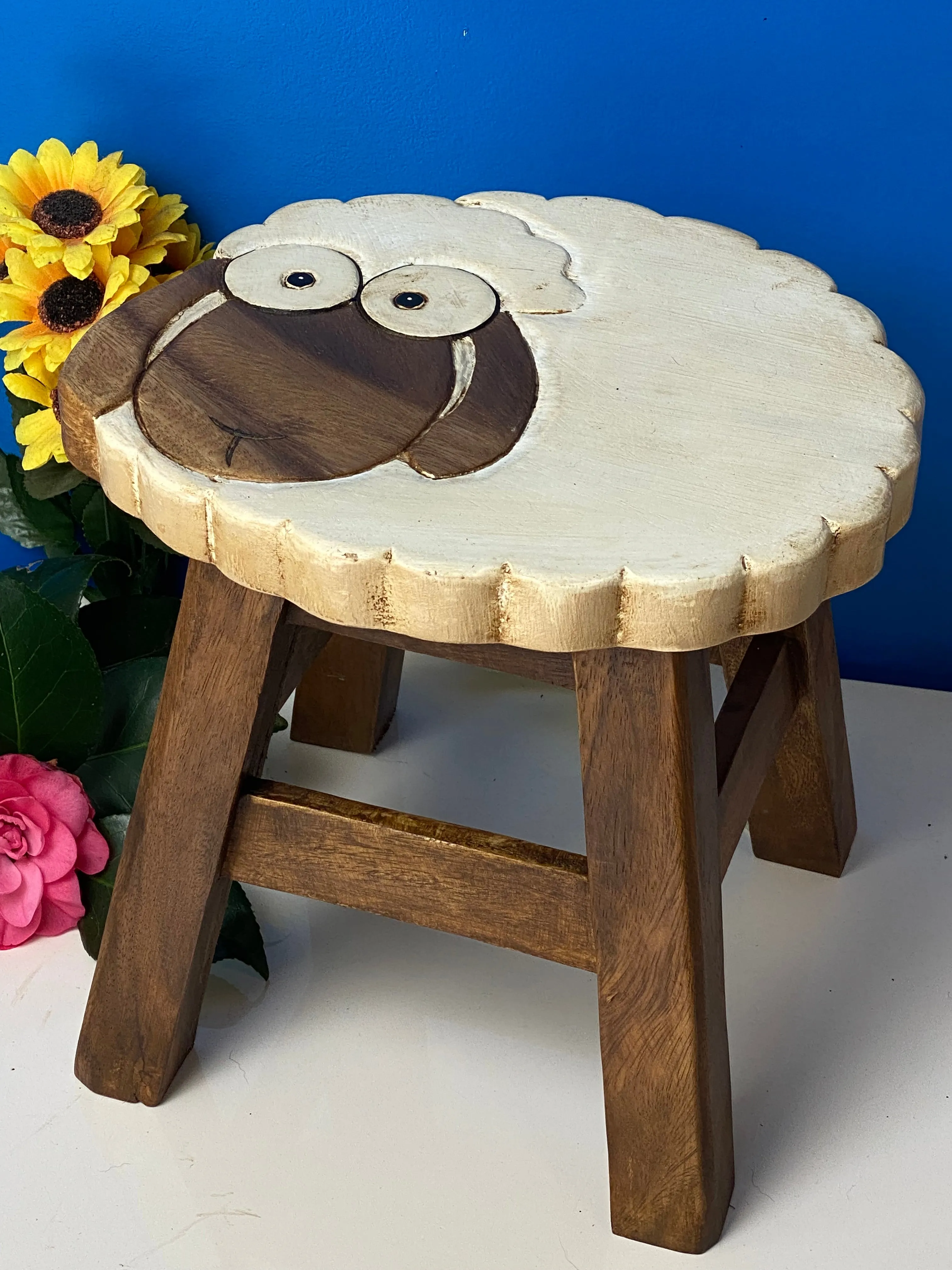 Kids Chair Wooden Stool Animal SHEEP Theme Children’s Chair and Toddlers Stepping Stool..