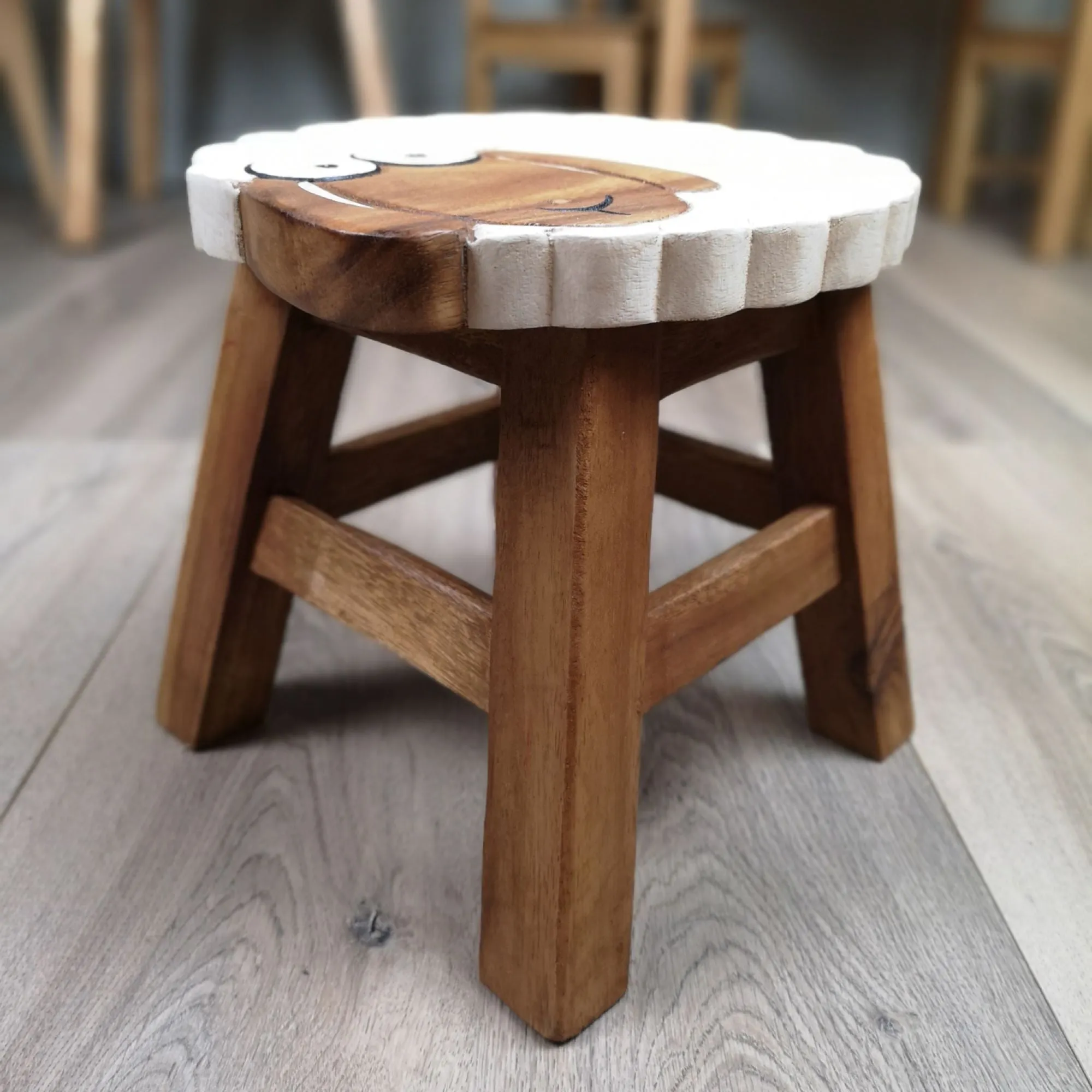 Kids Chair Wooden Stool Animal SHEEP Theme Children’s Chair and Toddlers Stepping Stool..