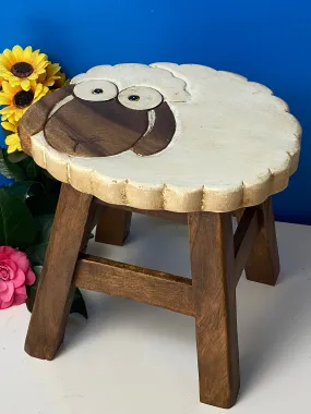 Kids Chair Wooden Stool Animal SHEEP Theme Children’s Chair and Toddlers Stepping Stool..