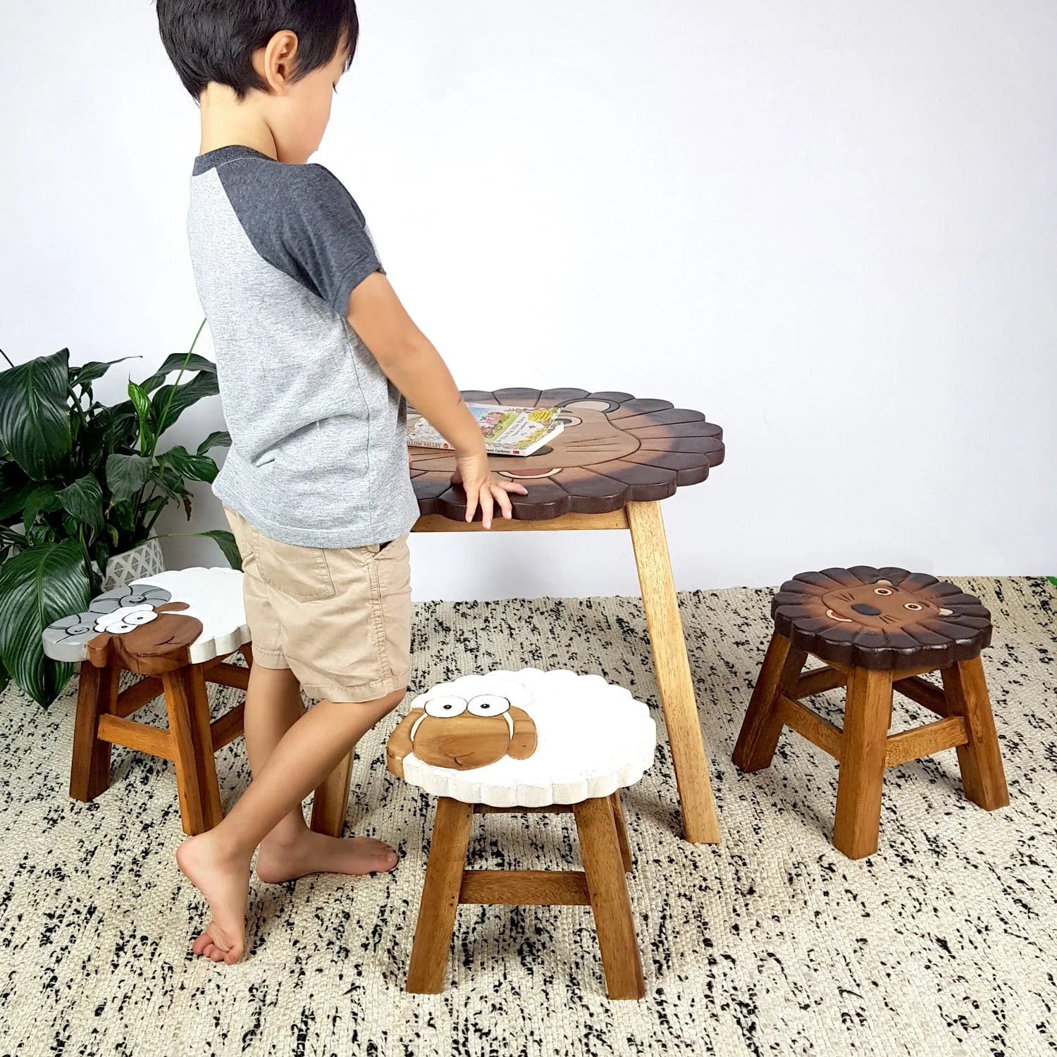 Kids Chair Wooden Stool Animal SHEEP Theme Children’s Chair and Toddlers Stepping Stool..