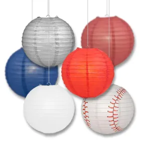 Los Angeles Pro Baseball 14-inch Paper Lanterns 6pc Combo Party Pack - Midnight Blue, Red, Maroon, Silver & White