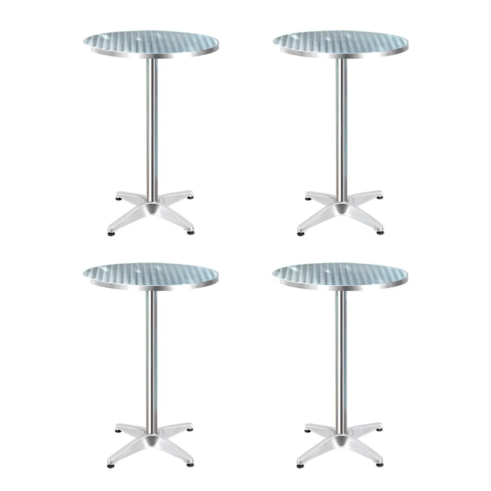 Marco Set of 4 Outdoor Bar Table Furniture Adjustable Aluminium Cafe Table Round - Silver