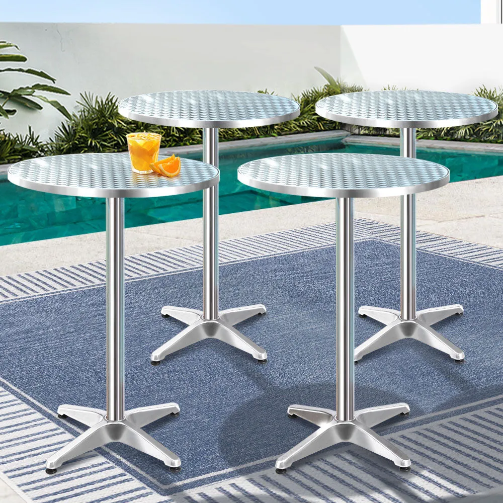 Marco Set of 4 Outdoor Bar Table Furniture Adjustable Aluminium Cafe Table Round - Silver