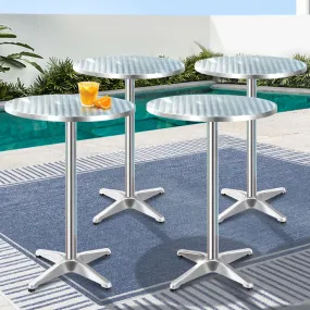 Marco Set of 4 Outdoor Bar Table Furniture Adjustable Aluminium Cafe Table Round - Silver
