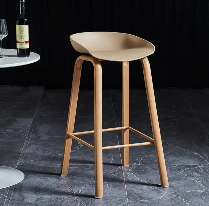 Modern Nordic High Bar Stool With Steel Legs Light Brown
