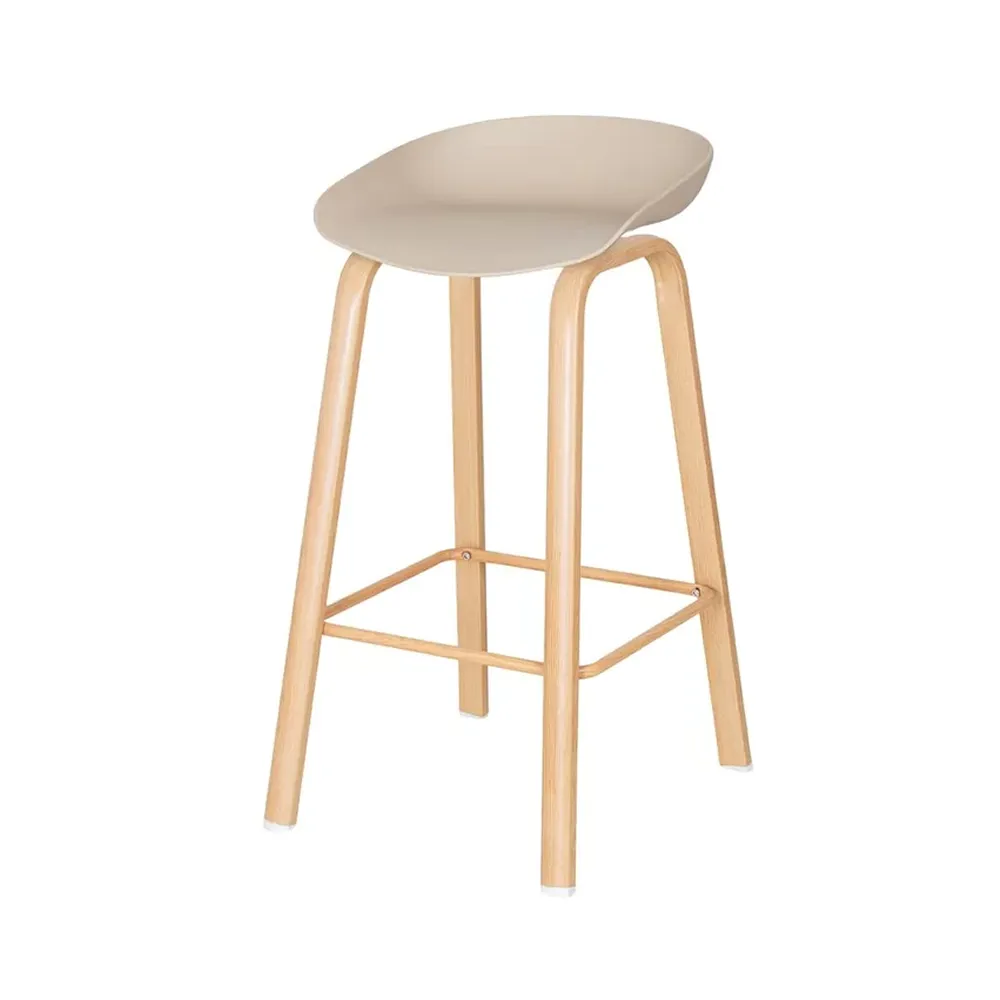 Modern Nordic High Bar Stool With Steel Legs Light Brown
