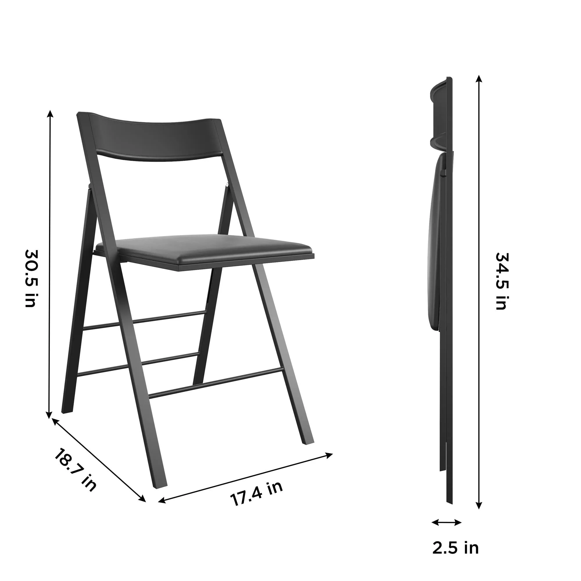 Modern Slim Line Vinyl Padded Folding Chairs, Set of 2