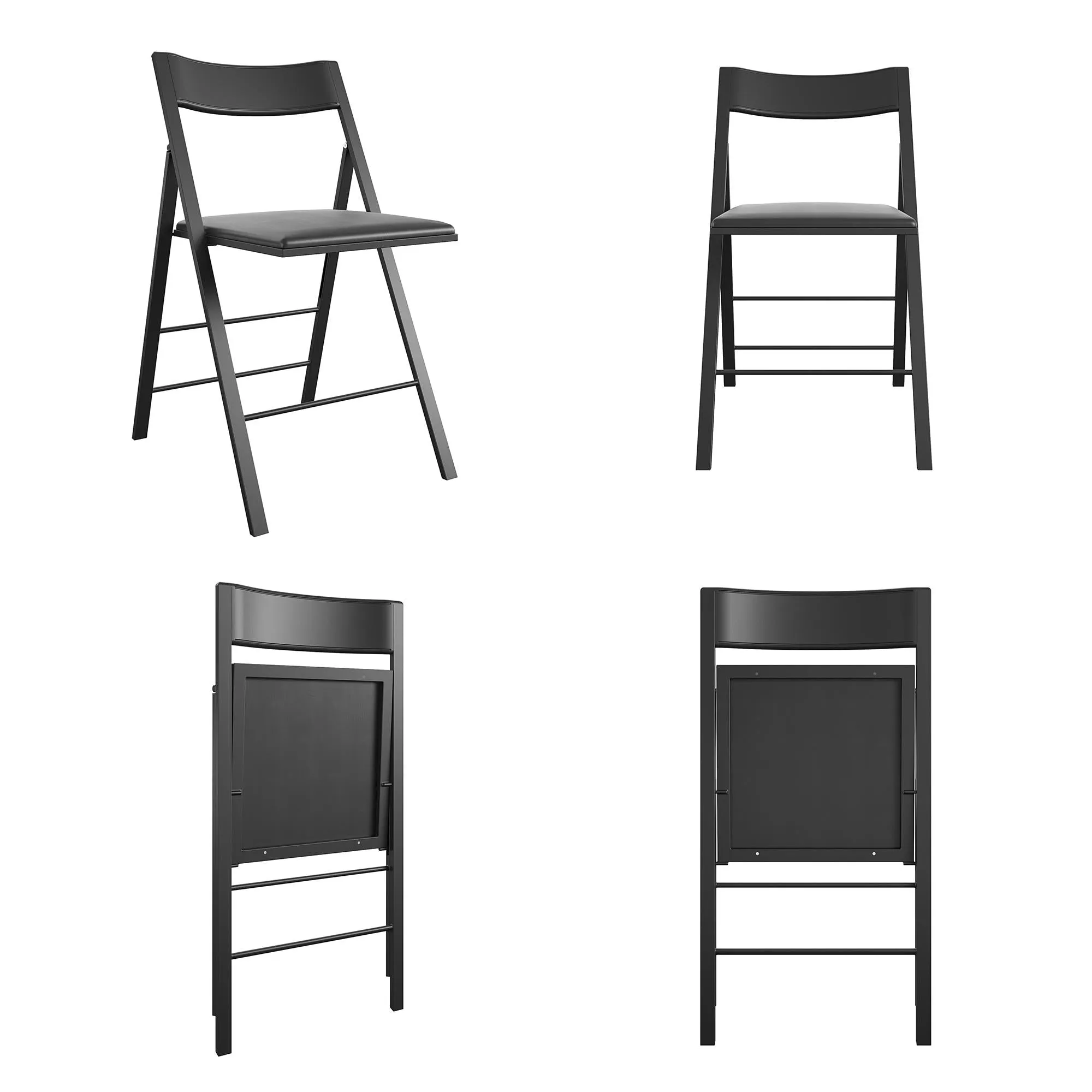 Modern Slim Line Vinyl Padded Folding Chairs, Set of 2