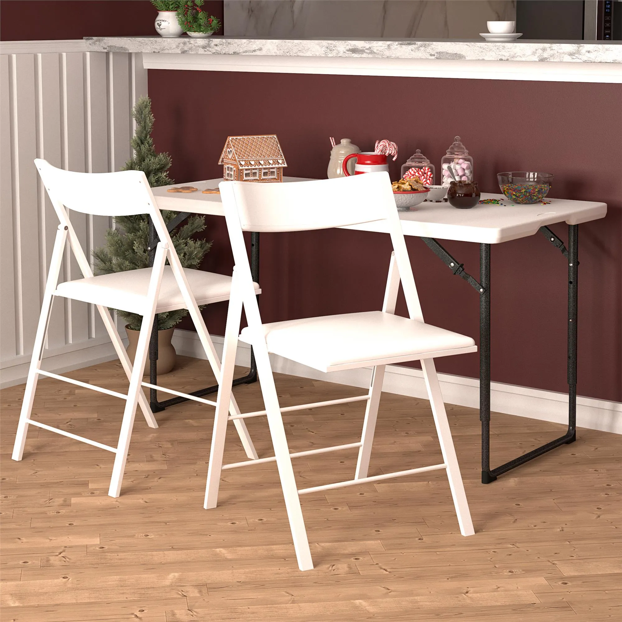 Modern Slim Line Vinyl Padded Folding Chairs, Set of 2