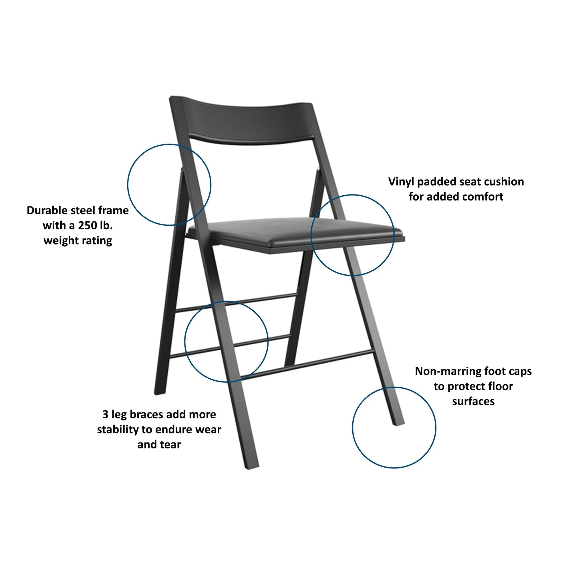 Modern Slim Line Vinyl Padded Folding Chairs, Set of 2