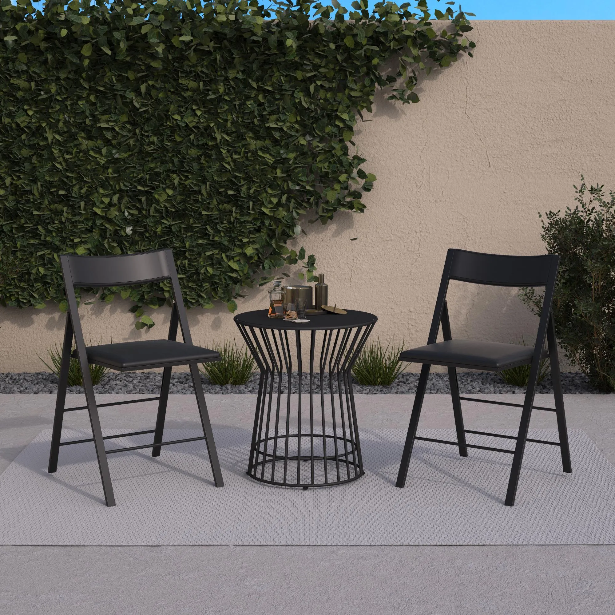 Modern Slim Line Vinyl Padded Folding Chairs, Set of 2