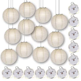 MoonBright  White Paper Lanterns with Budget Friendly OmniDisk LED Lights (12-PACK Combo Kit)