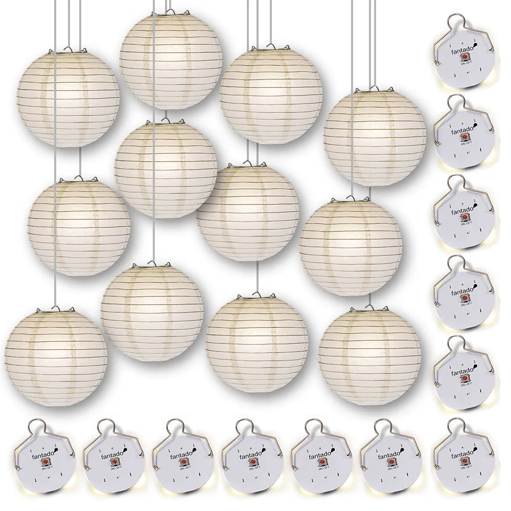 MoonBright  White Paper Lanterns with Budget Friendly OmniDisk LED Lights (12-PACK Combo Kit)