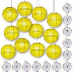 MoonBright  Yellow Paper Lanterns with Budget Friendly OmniDisk LED Lights (12-PACK Combo Kit)