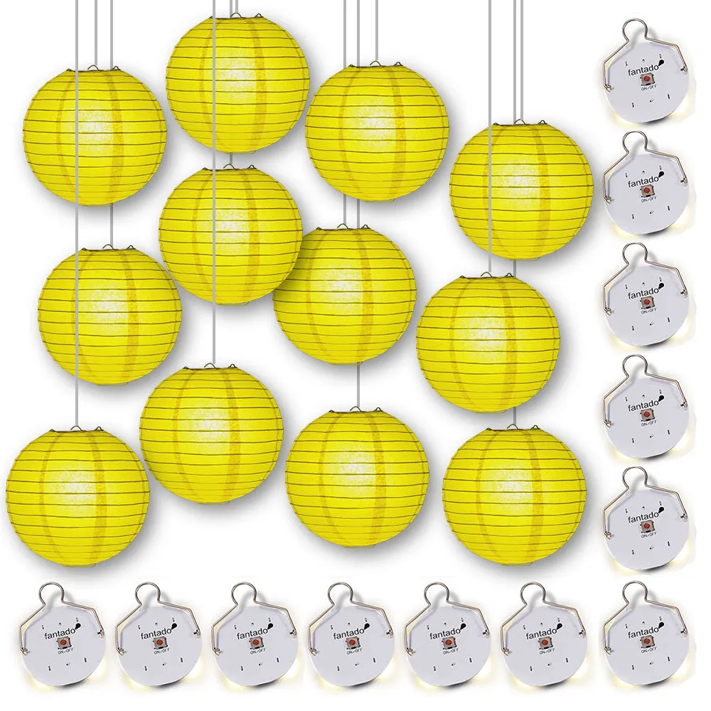 MoonBright  Yellow Paper Lanterns with Budget Friendly OmniDisk LED Lights (12-PACK Combo Kit)