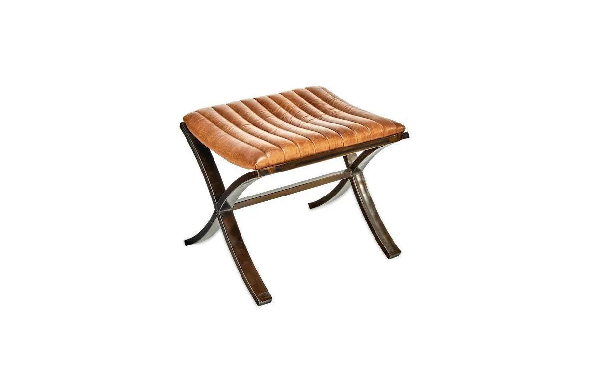 Narwana Ribbed Leather Footstool - Aged Tan