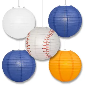 New York Pro Baseball 14-inch Paper Lanterns 5pc Combo Party Pack - Blue, Orange & White