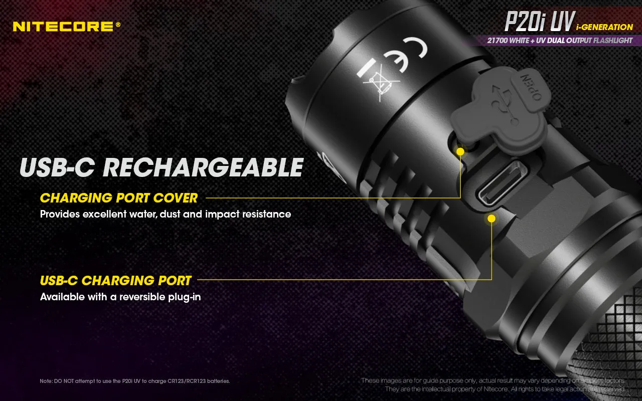 NITECORE 1800 LUMENS RECHARGEABLE FLASHLIGHT W/ UV LIGHT (P20I UV)