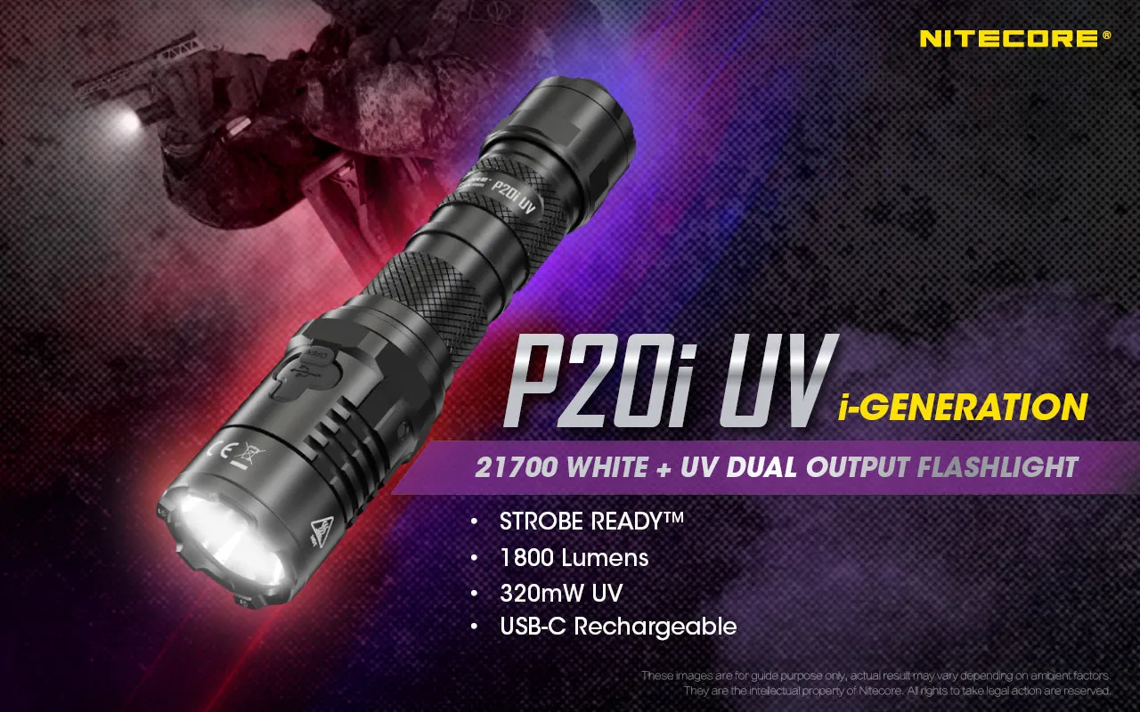 NITECORE 1800 LUMENS RECHARGEABLE FLASHLIGHT W/ UV LIGHT (P20I UV)