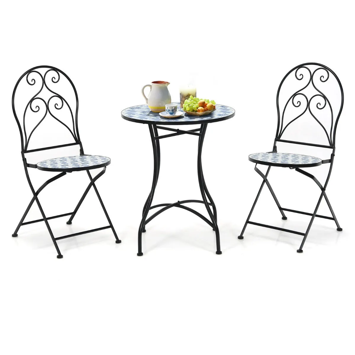 NNECW 3-Piece Floral Bistro Set with Round Table and 2 Folding Chairs