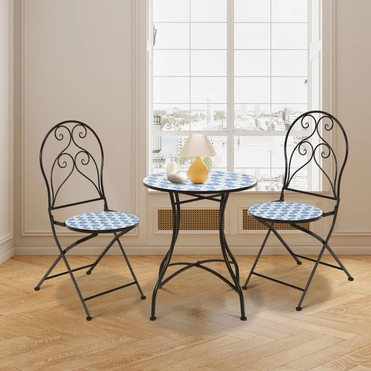 NNECW 3-Piece Floral Bistro Set with Round Table and 2 Folding Chairs