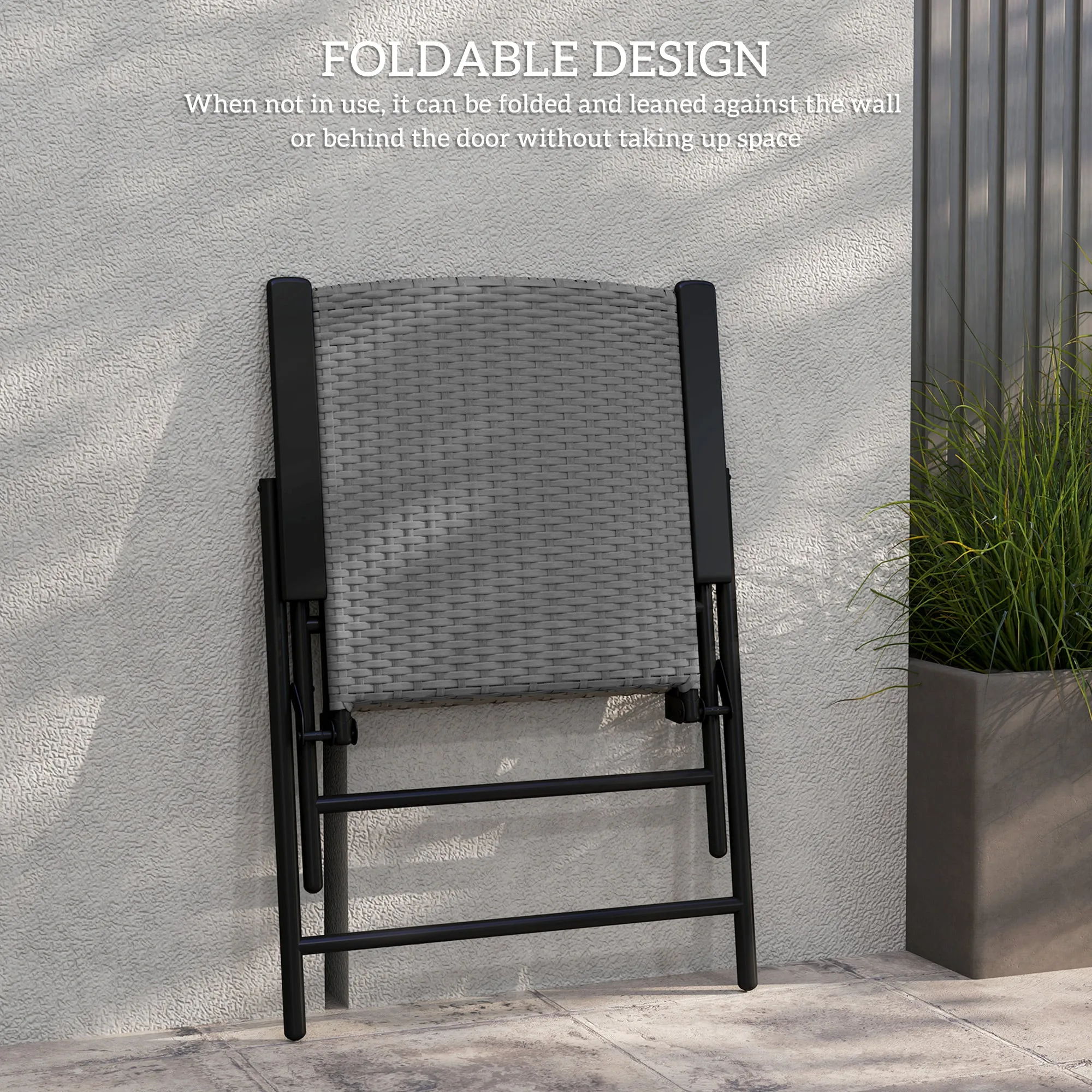 Outsunny Set of Four Folding Rattan Seat Chairs - Grey