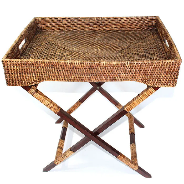 Rectangular Butler Tray with Stand - Antique Brown