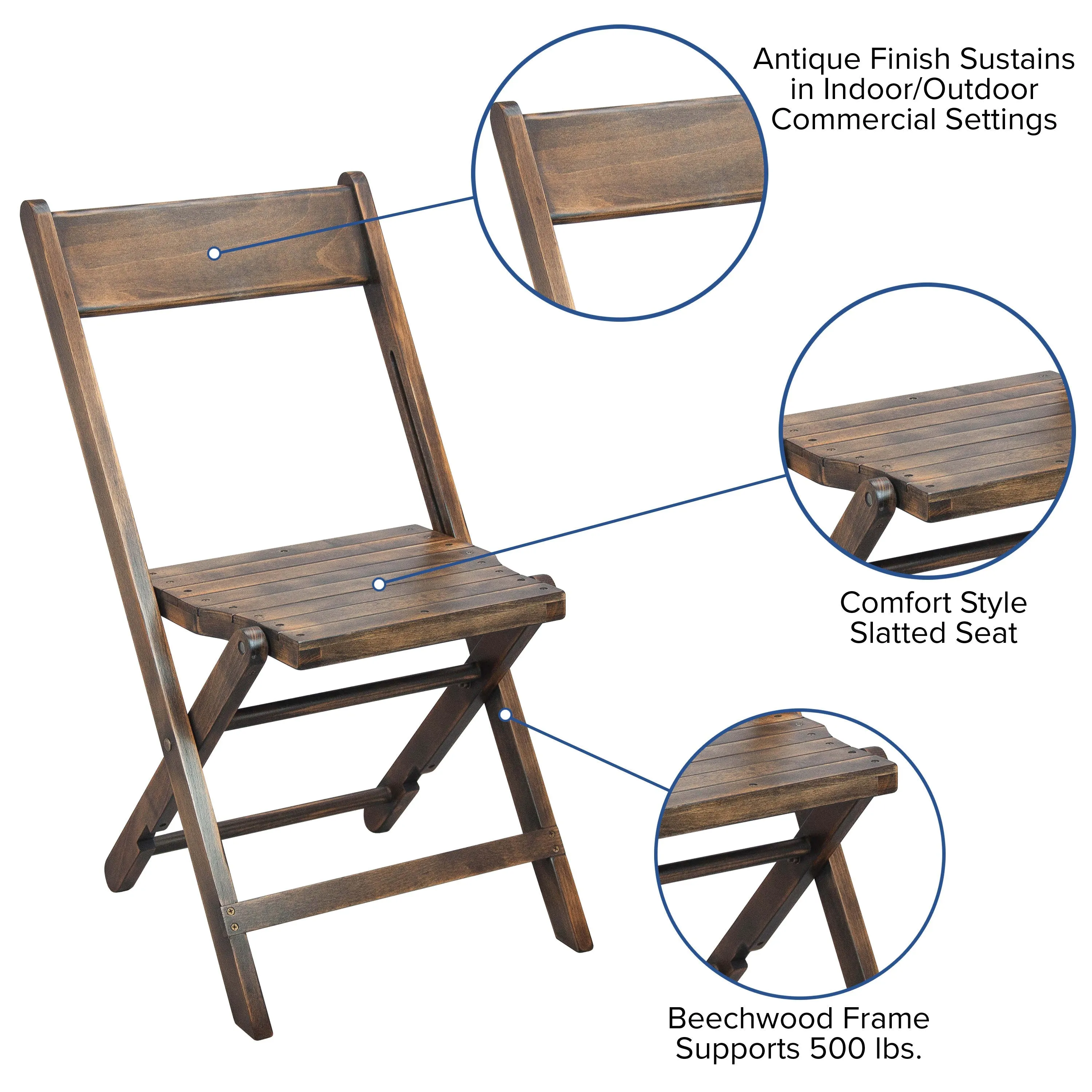Slatted Wood Folding Special Event Chair, Set of 4