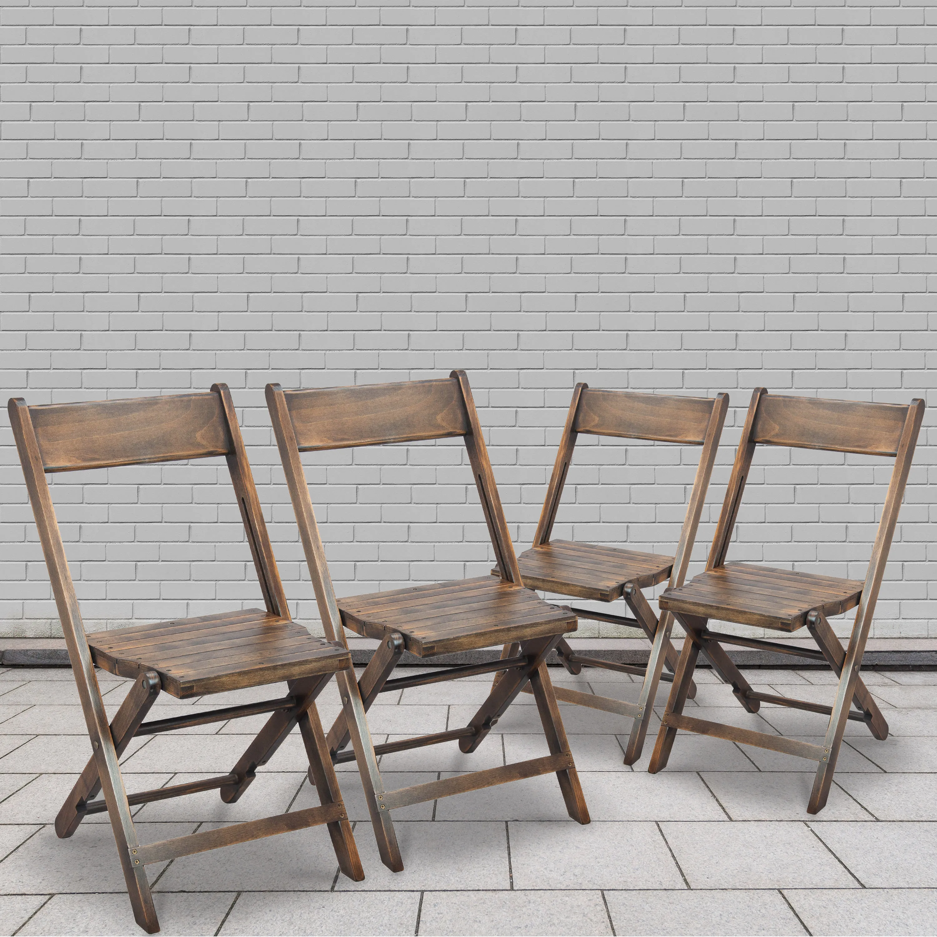 Slatted Wood Folding Special Event Chair, Set of 4