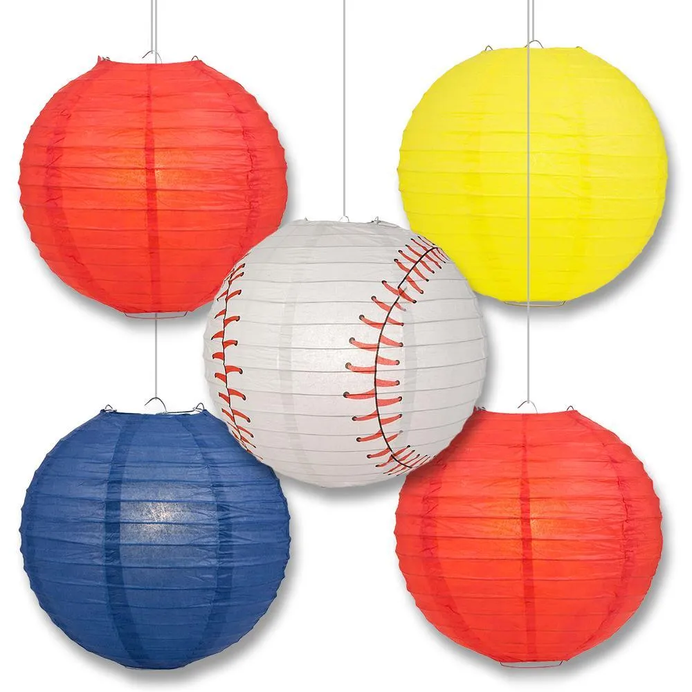 St Louis Pro Baseball 14-inch Paper Lanterns 5pc Combo Party Pack - Red, Navy Blue & Yellow