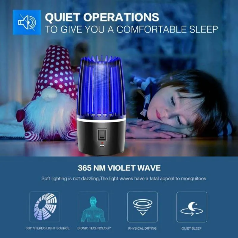USB Rechargeable 2-in-1 LED Mosquito Killer Lamp - Portable Insect Zapper