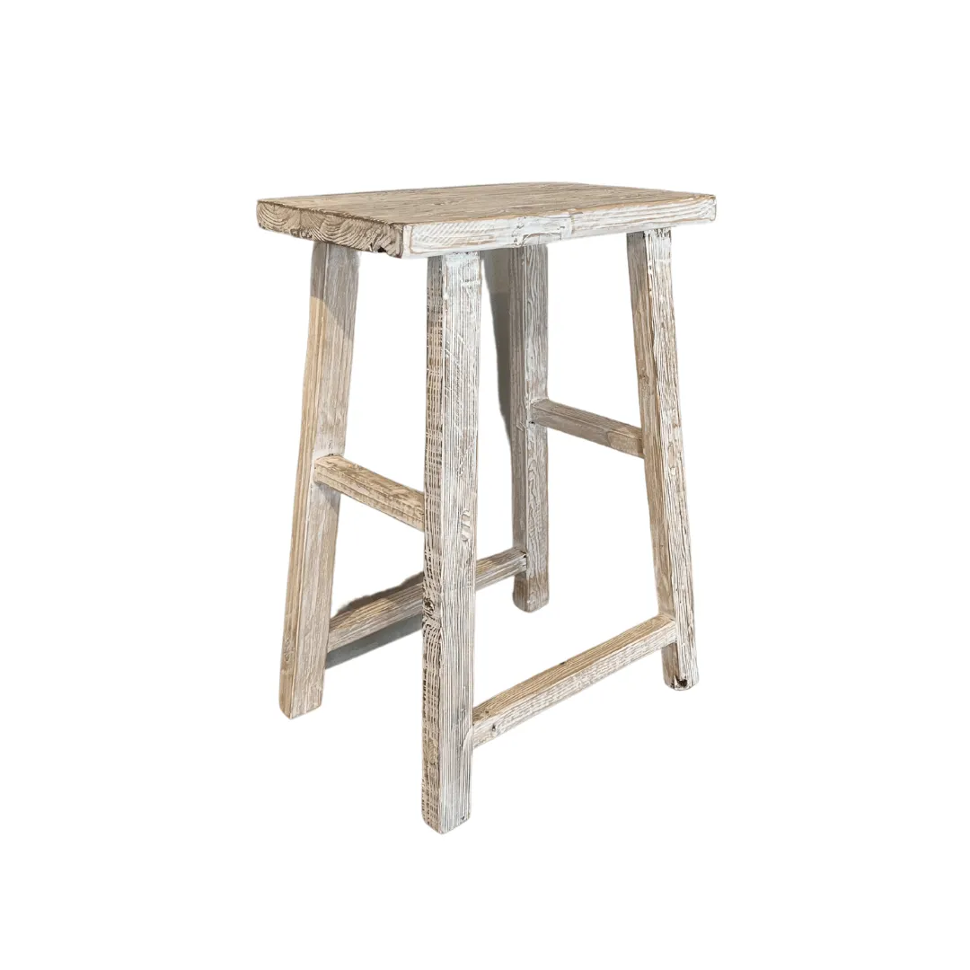 Vintage Elm Wood Square Bar Stool