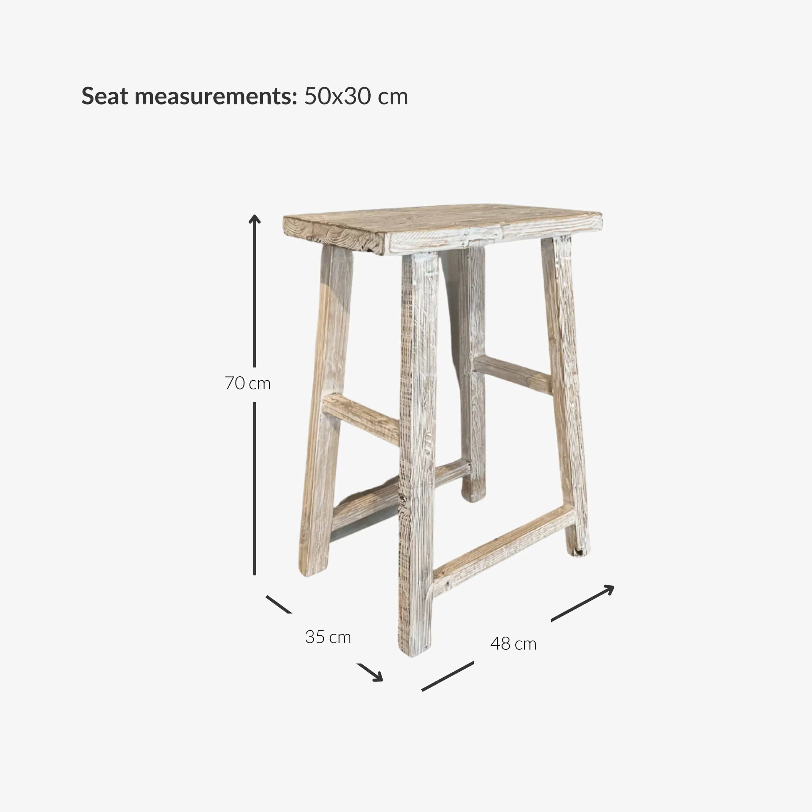 Vintage Elm Wood Square Bar Stool