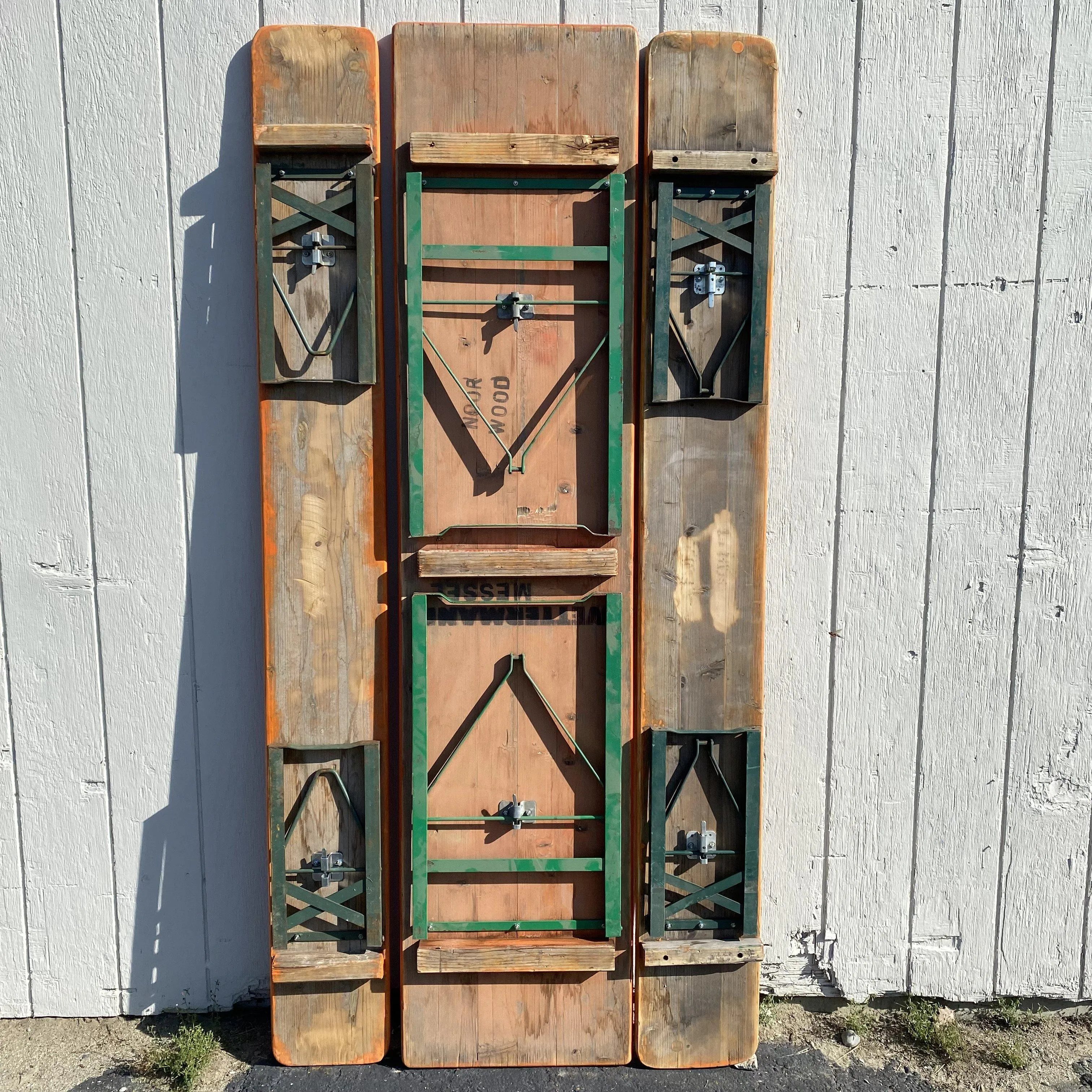 Vintage German Beer Garden Table and Benches Set Orange