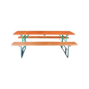Vintage German Beer Garden Table and Benches Set Orange